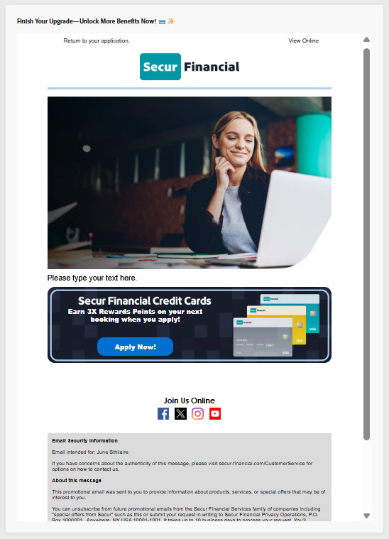 A view of a simulated email.  