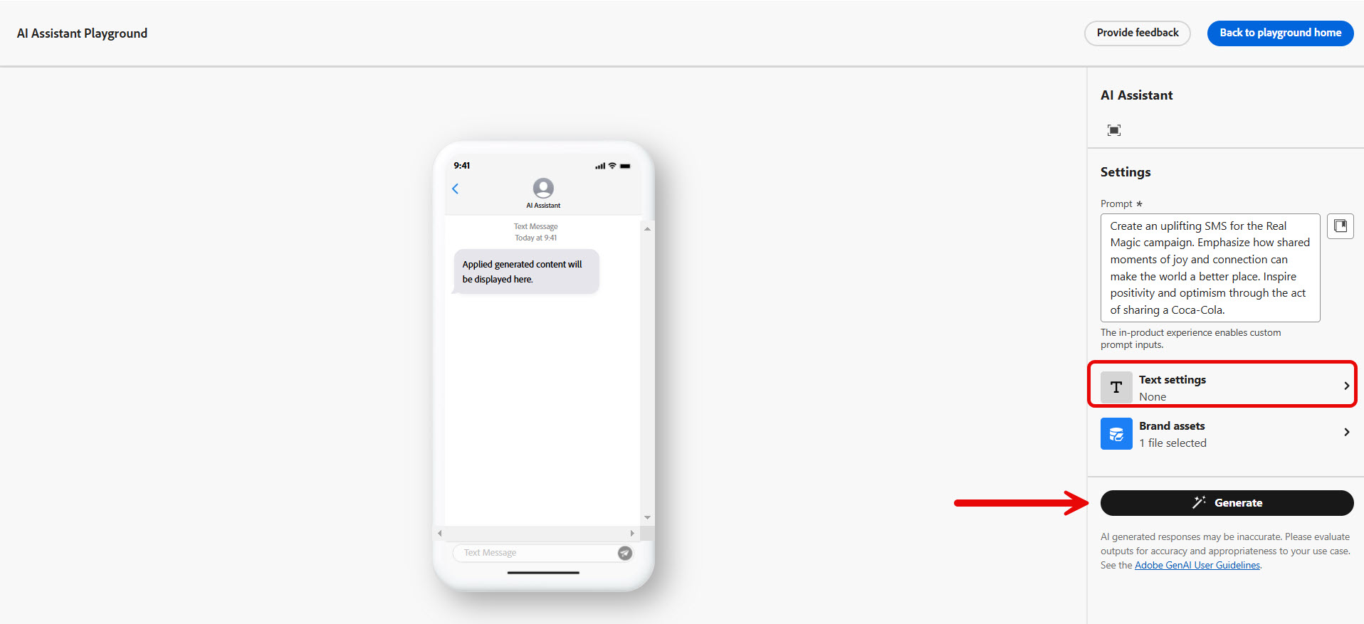 SMS has some additional Text settings you can apply.